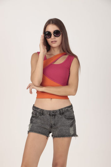 Asymmetric Sleeveless Dual-Ribbed Top