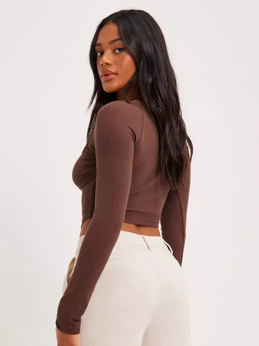 Long Sleeve Corset Rib Crop Top