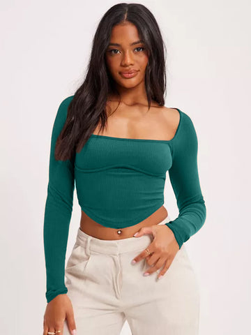 Long Sleeve Corset Rib Crop Top