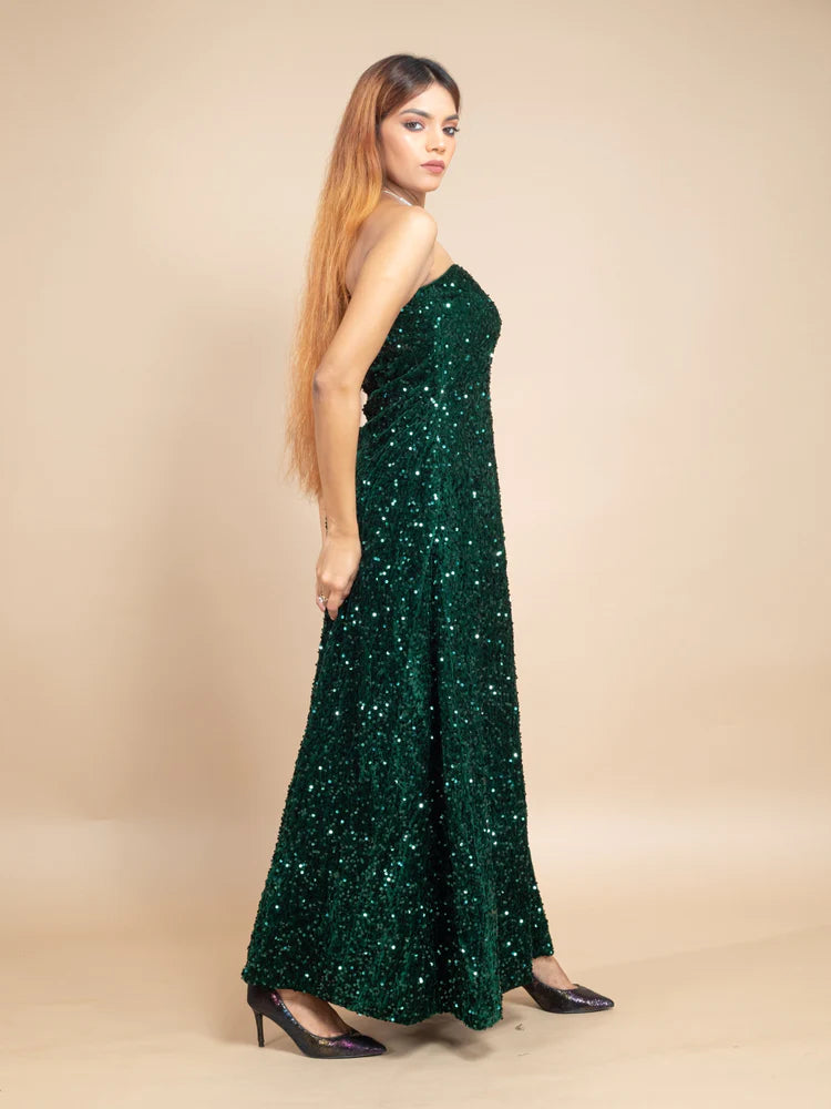 Embellished Velvet Sequin Maxi Tube Dress