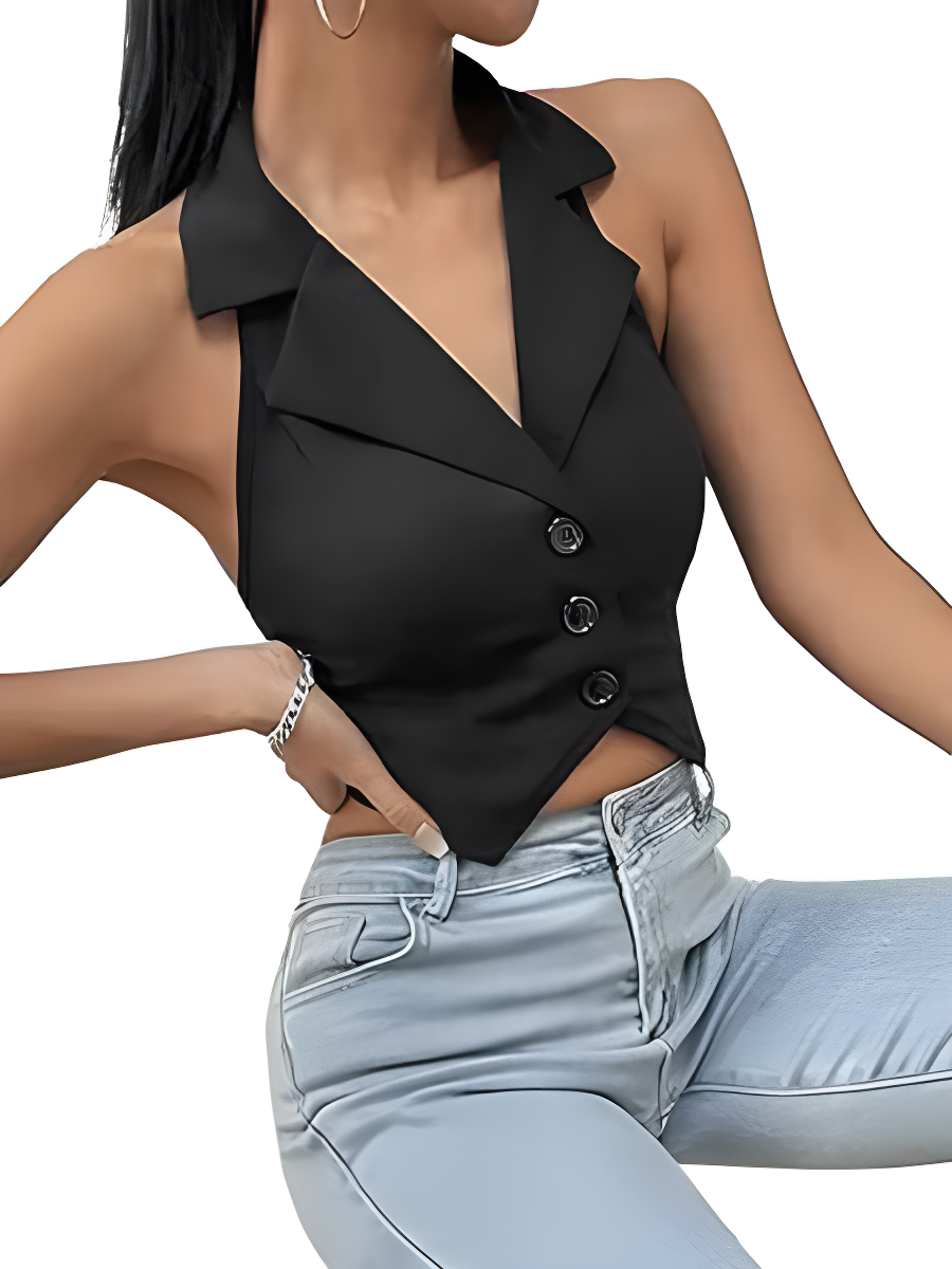 Notch Halter Neck Backless Blazer